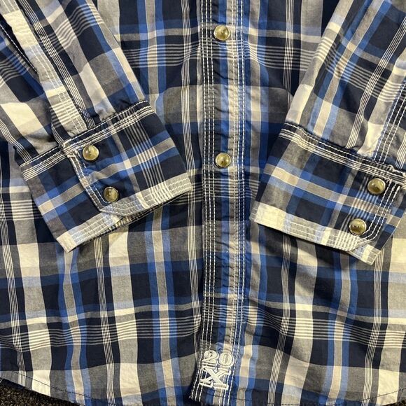 Wrangler 20x‎ Pearl Snap Shirt Blue/Black/White Plaid Men's size XL - Picture 5 of 11